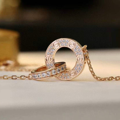 [ORA]LOVE 7.6MM NECKLACE ROSE GOLD AND SILVER  FULL DIAMOND