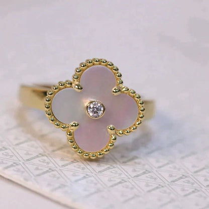 [ORA]CLOVER PINK MOP RING GOLD DIAMOND
