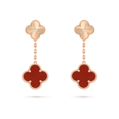 [ORA]CLOVER 2 MOTIF  LASER CARNELIAN EARRINGS