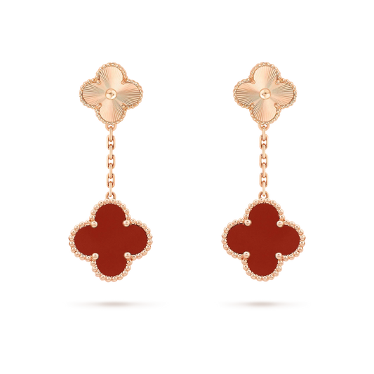 [ORA]CLOVER 2 MOTIF  LASER CARNELIAN EARRINGS