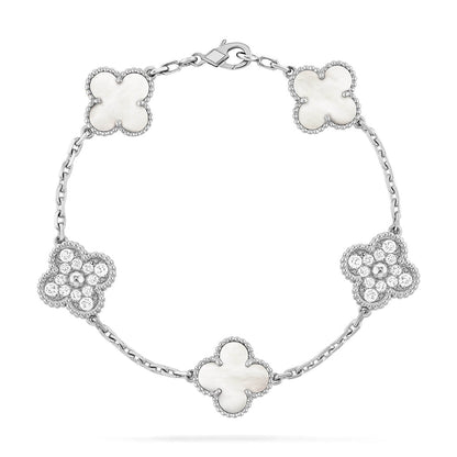 [ORA]CLOVER WHITE PEARL MOP 5 MOTIF BRACELET COLLECTION