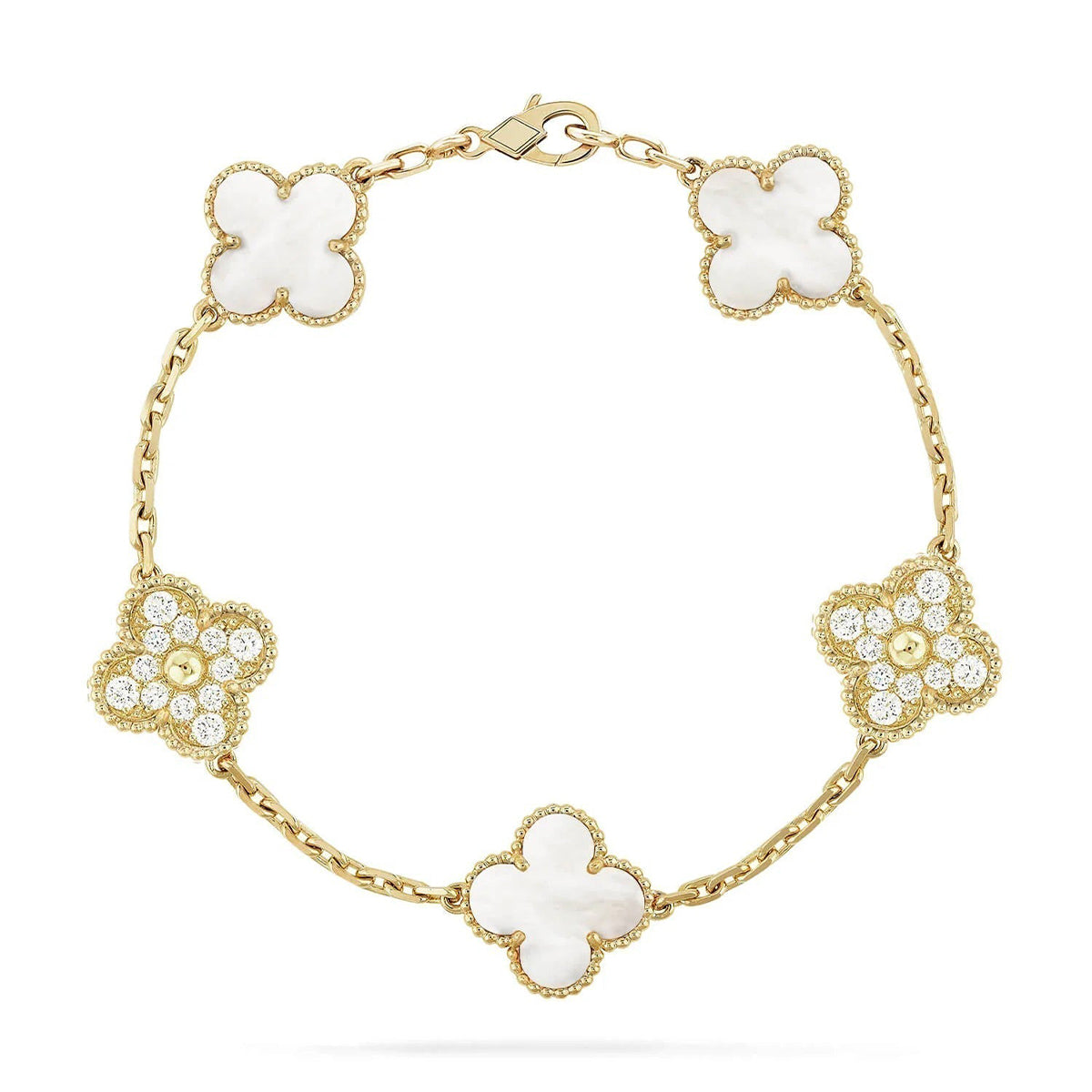 [ORA]CLOVER WHITE PEARL MOP 5 MOTIF BRACELET COLLECTION