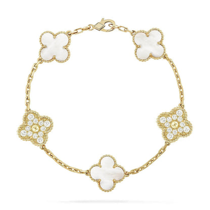 [ORA]CLOVER WHITE PEARL MOP 5 MOTIF BRACELET COLLECTION