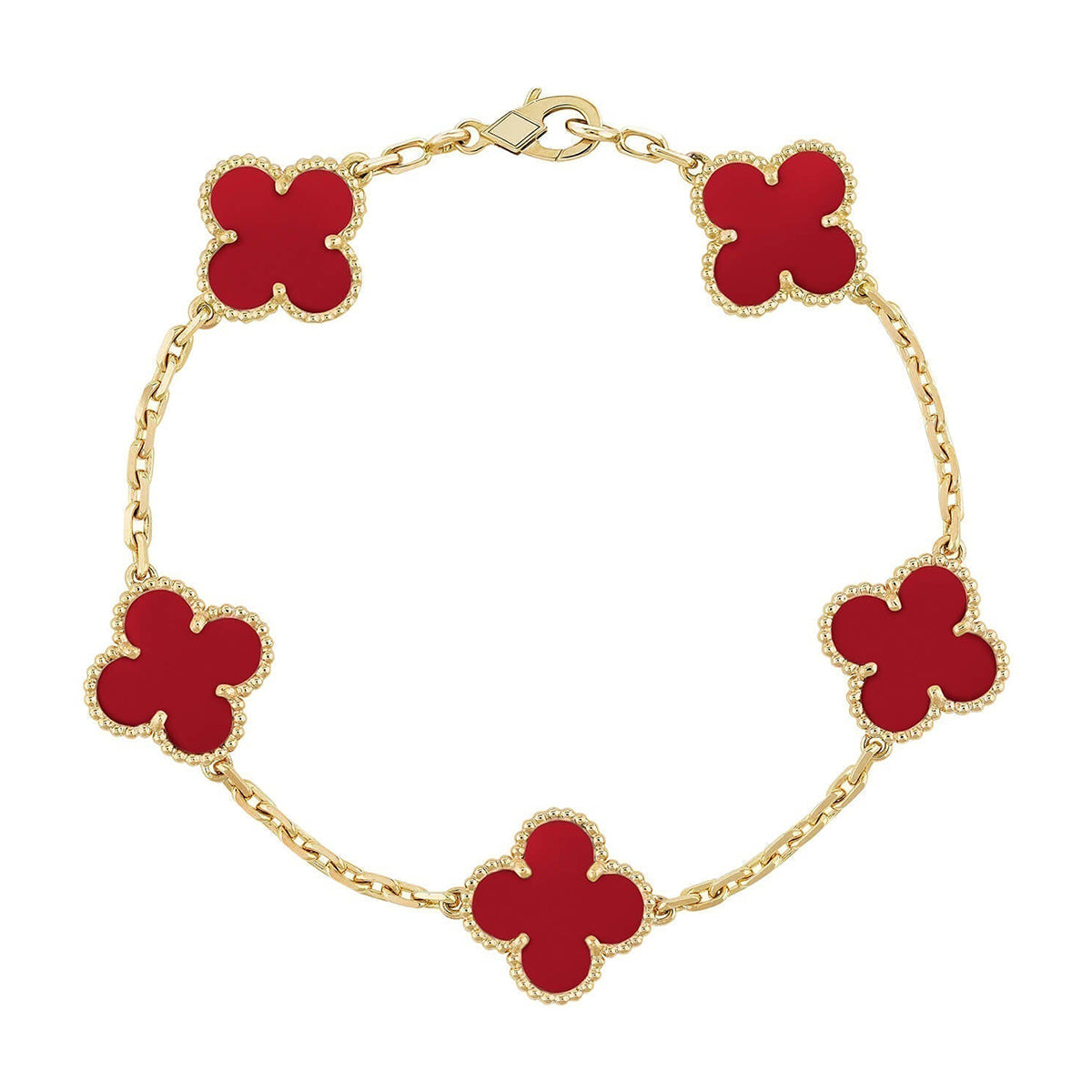[ORA] CLOVER 5 MOTIF RED CORNELIAN BRACELET COLLECTION
