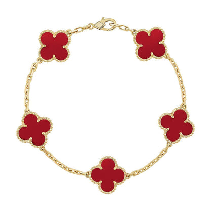 [ORA] CLOVER 5 MOTIF RED CORNELIAN BRACELET COLLECTION