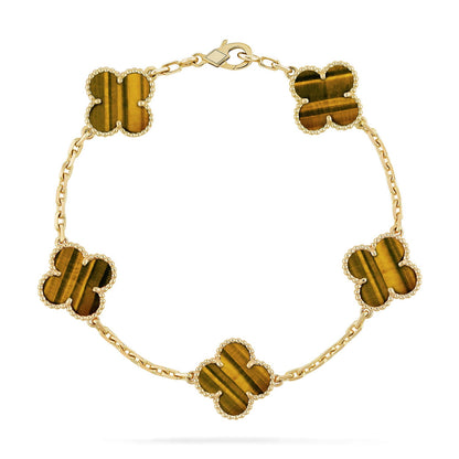 [ORA] CLOVER 5 MOTIFS TIGER EYE BRACELET COLLECTION