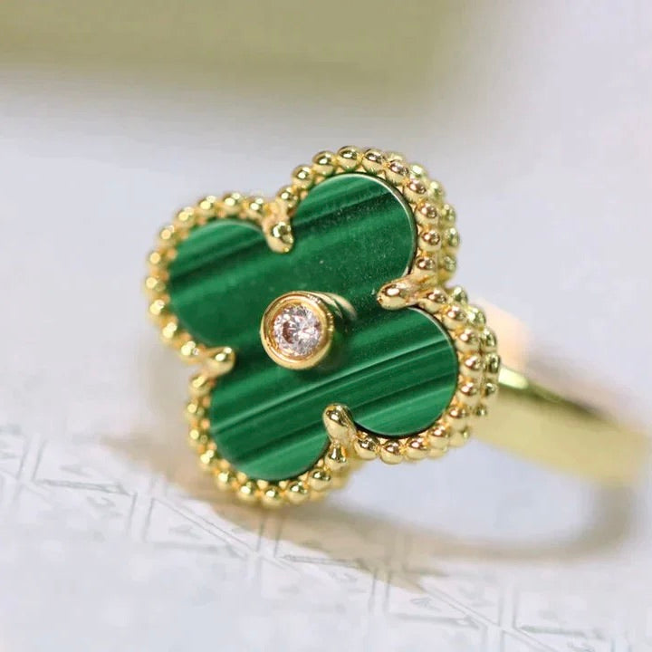 [ORA]CLOVER MALACHITE RING GOLD DIAMOND