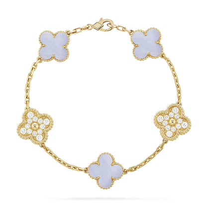[ORA] CLOVER 5 MOTIF PURPLE CHALCEDONY BRACELET COLLECTION
