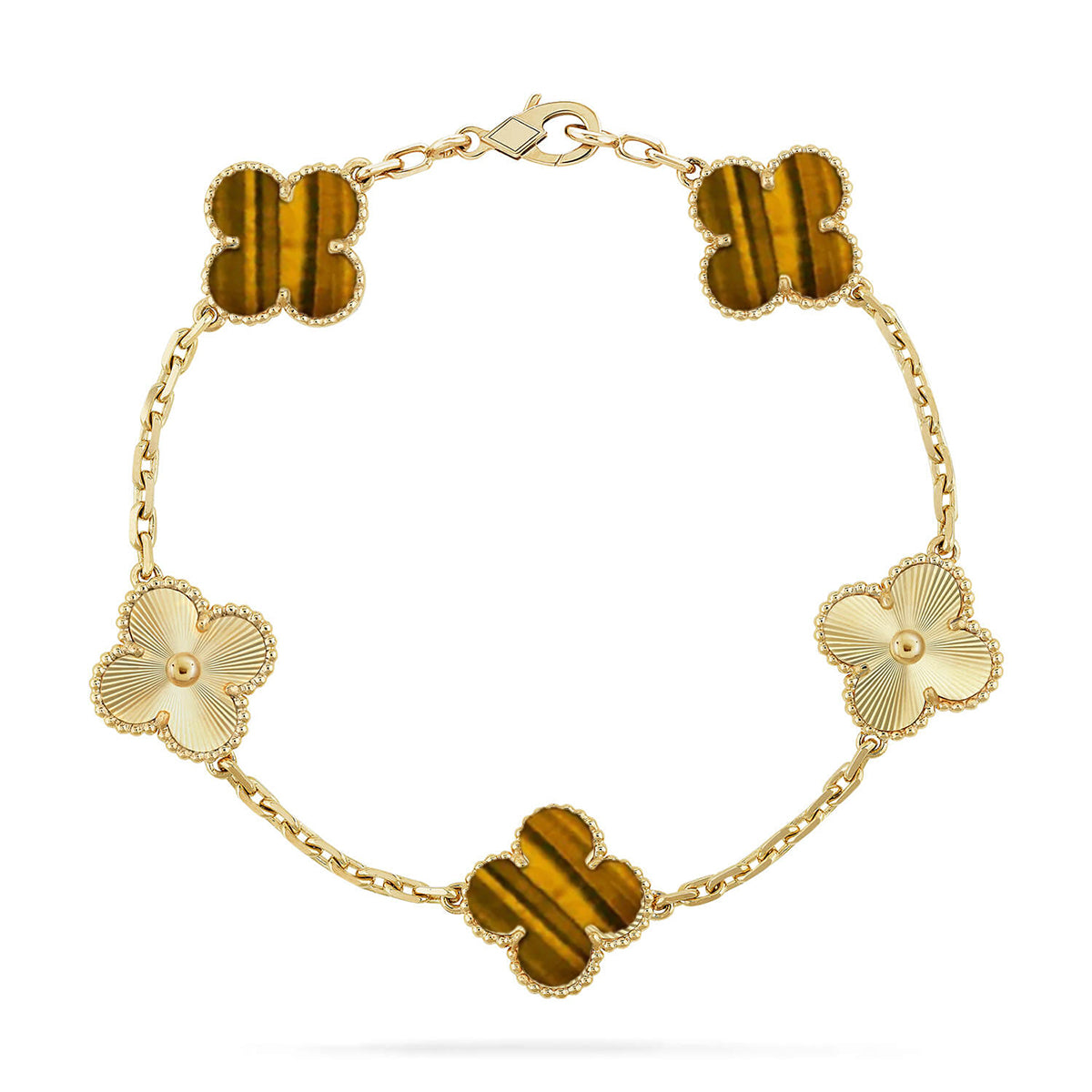 [ORA] CLOVER 5 MOTIFS TIGER EYE BRACELET COLLECTION