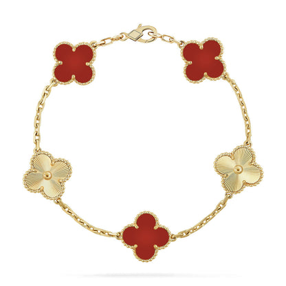 [ORA] CLOVER 5 MOTIF RED CORNELIAN BRACELET COLLECTION