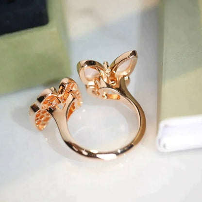 [ORA]TWIN BUTTERFLY DIAMOND PERLMUTT-RING