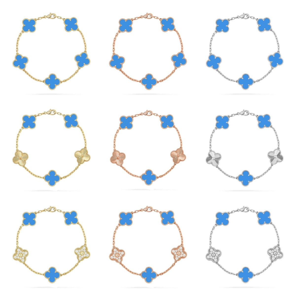 [ORA] CLOVER 5 MOTIF BLUE AGATE BRACELET COLLECTION