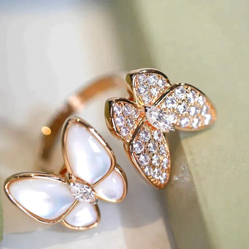 [ORA]TWIN BUTTERFLY DIAMOND PERLMUTT-RING