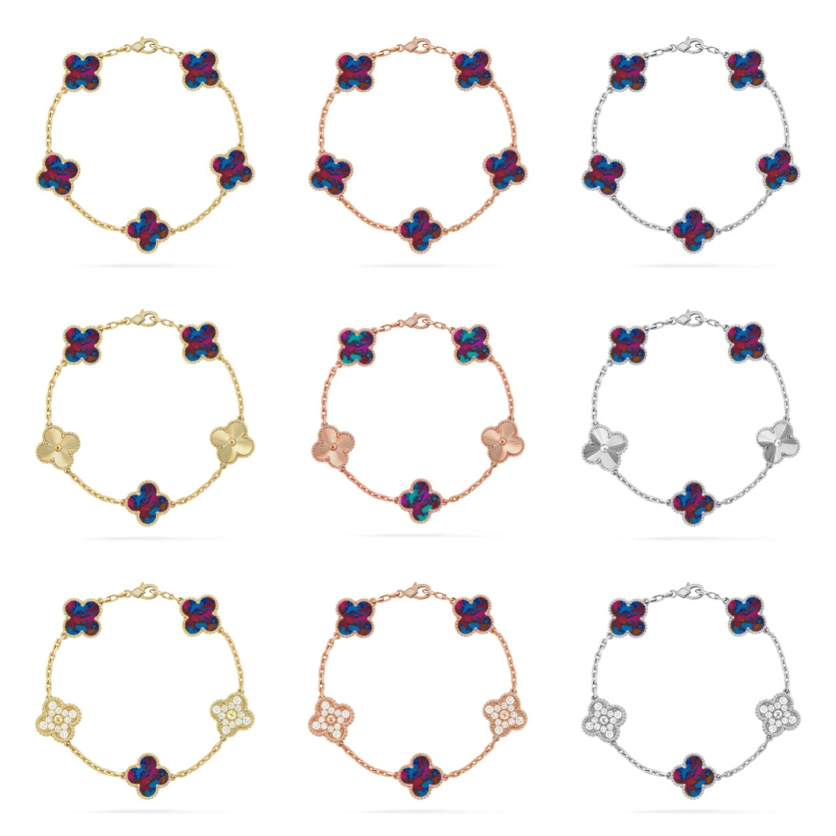 [ORA]CLOVER 5 MOTIF COLOR GEMSTONES BRACELET COLLECTION