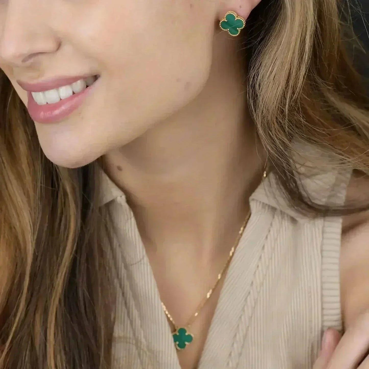 [ORA]CLOVER MINI 9.5MM MALACHITE  EARRINGS