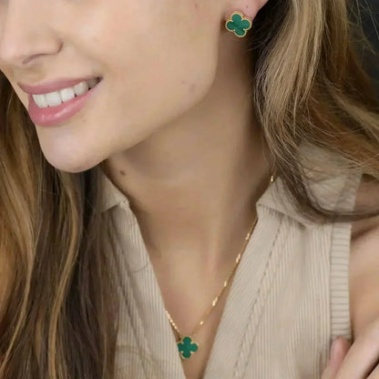 [ORA]CLOVER MINI 9.5MM MALACHITE  EARRINGS