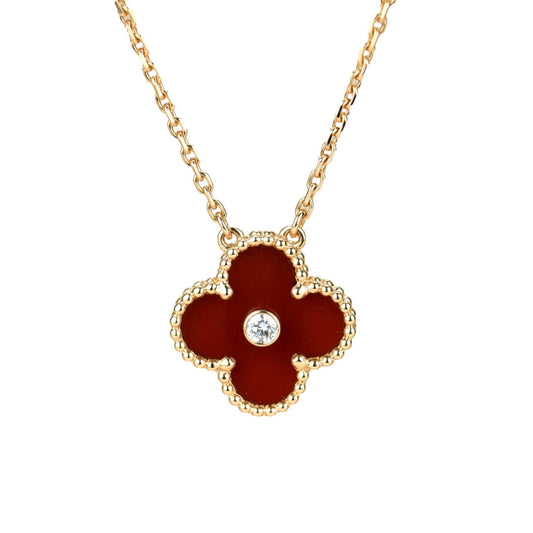 [ORA]CLOVER 15MM DIAMOND CARNELIAN NECKLACE