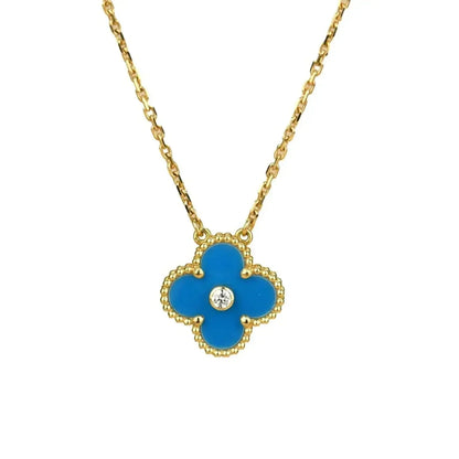[ORA]CLOVER 15MM DIAMOND AND BLUE AGATE NECKLACE