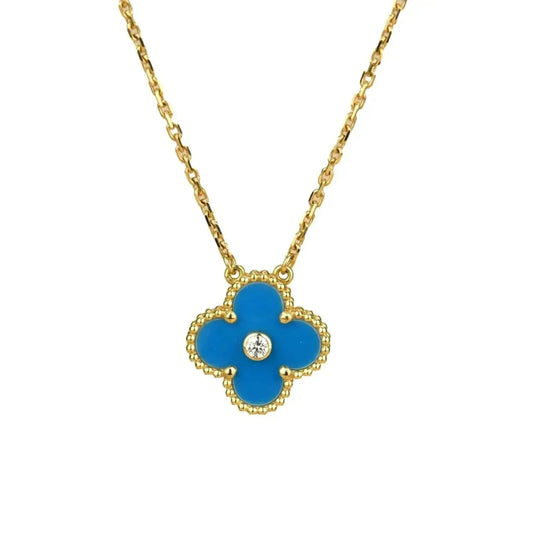 [ORA]CLOVER 15MM DIAMOND AND BLUE AGATE NECKLACE