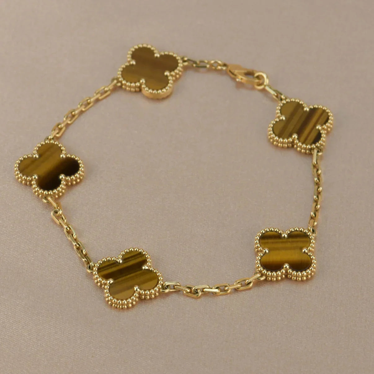 [ORA] CLOVER 5 MOTIFS TIGER EYE BRACELET COLLECTION