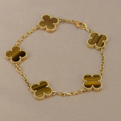 [ORA] CLOVER 5 MOTIFS TIGER EYE BRACELET COLLECTION