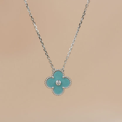 [ORA]CLOVER 15MM DIAMOND SVRES PORCELAIN  NECKLACE SILVER