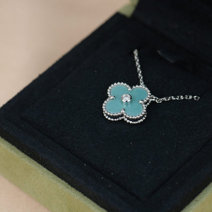 [ORA]CLOVER 15MM DIAMOND SVRES PORCELAIN  NECKLACE SILVER