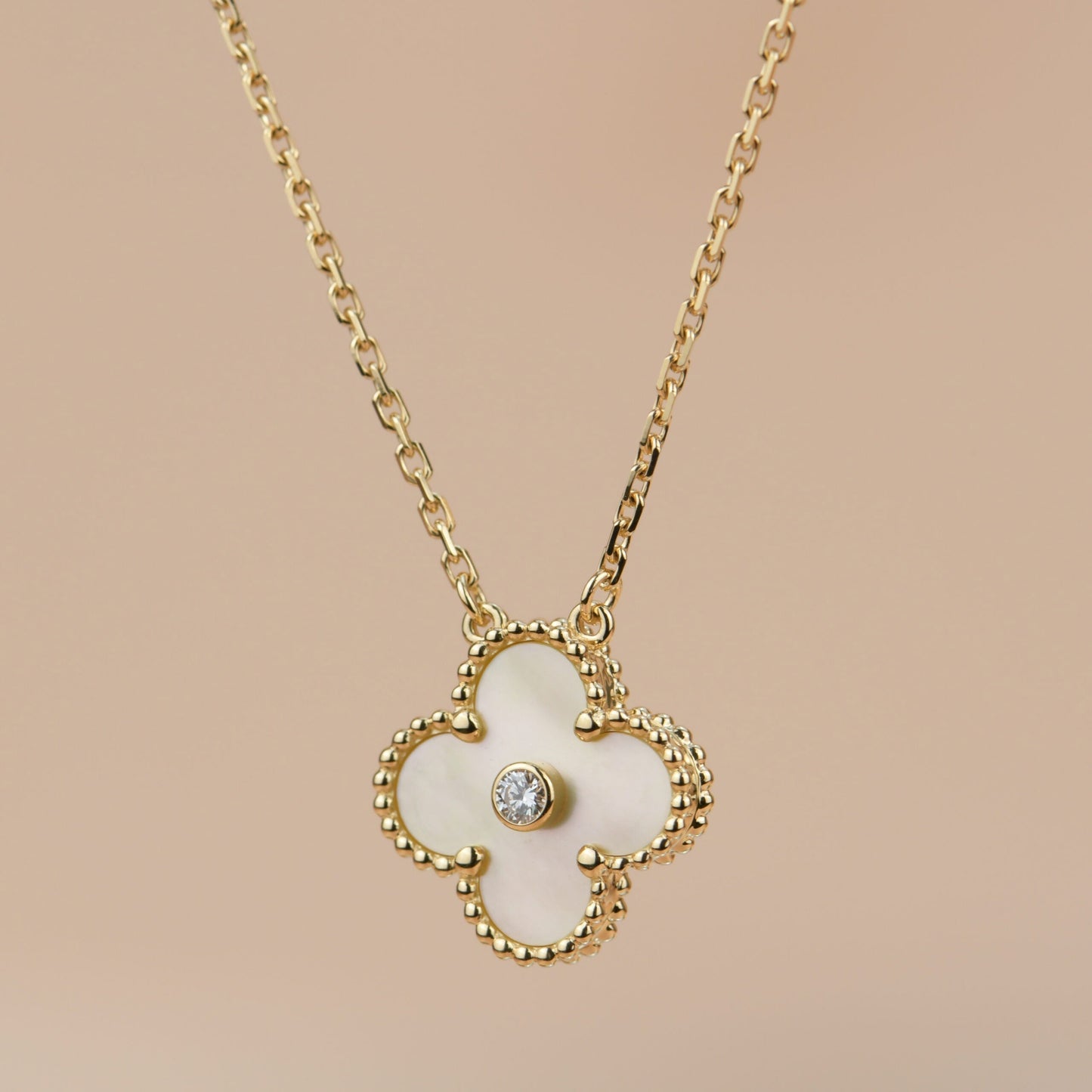 [ORA]CLOVER 15MM DIAMOND GOLD MOTHER OF PEARL NECKLACE