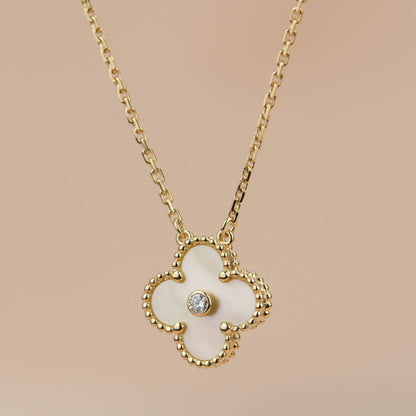 [ORA]CLOVER 15MM DIAMOND GOLD MOTHER OF PEARL NECKLACE