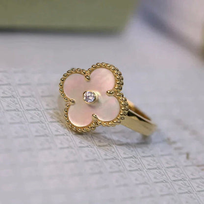 [ORA]CLOVER PINK MOP RING GOLD DIAMOND