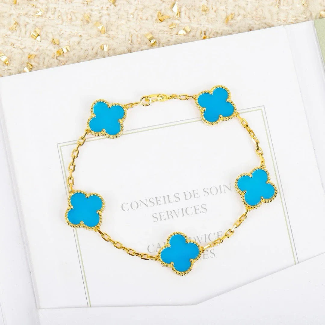 [ORA] CLOVER 5 MOTIF TURQUOISE BRACELET COLLECTION