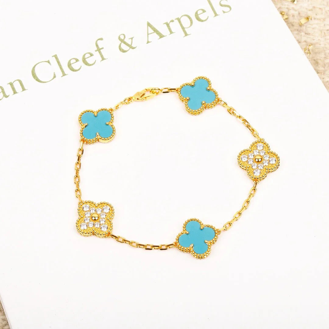 [ORA] CLOVER 5 MOTIF TURQUOISE BRACELET COLLECTION