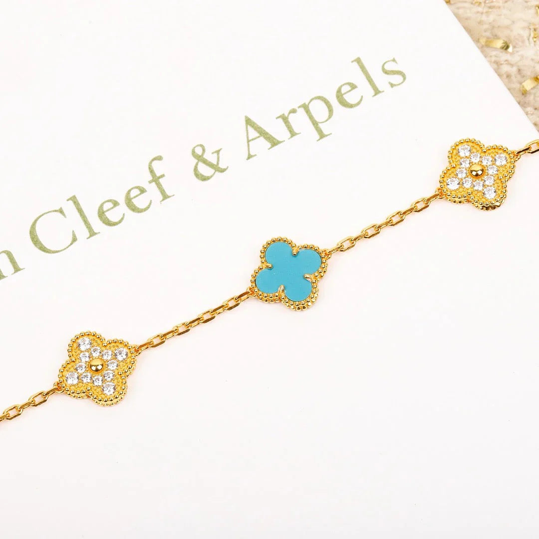 [ORA] CLOVER 5 MOTIF TURQUOISE BRACELET COLLECTION