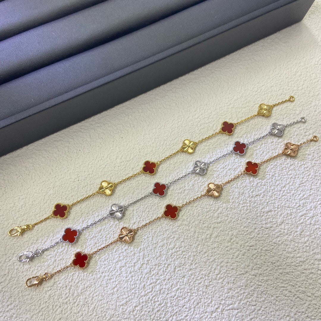 [ORA]CLOVER 6 MOTIF RED AGATE LASER BRACELET