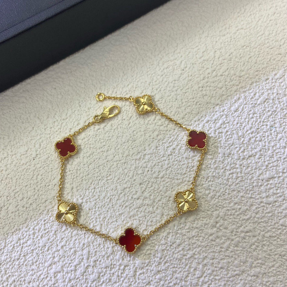 [ORA]CLOVER 6 MOTIF RED AGATE LASER BRACELET