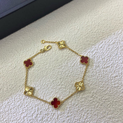 [ORA]CLOVER 6 MOTIF RED AGATE LASER BRACELET