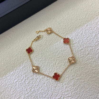 [ORA]CLOVER 6 MOTIF RED AGATE LASER BRACELET