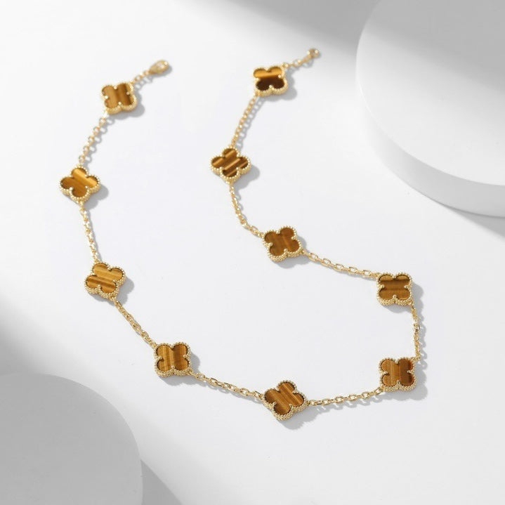 [ORA]CLOVER 10 MOTIFS TIGER EYE NECKLACE