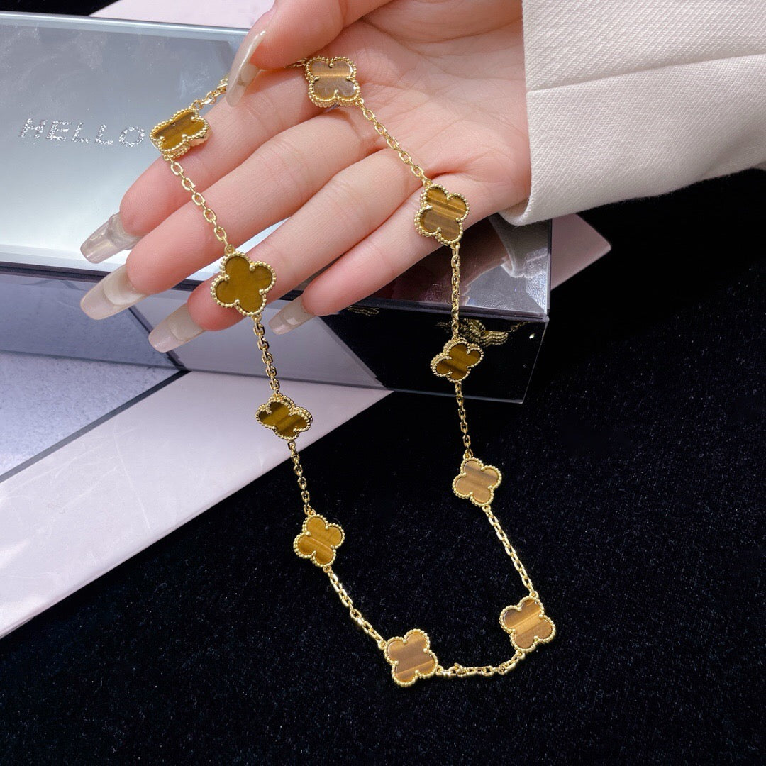 [ORA]CLOVER 10 MOTIFS TIGER EYE NECKLACE