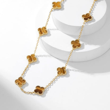 [ORA]CLOVER 10 MOTIFS TIGER EYE NECKLACE