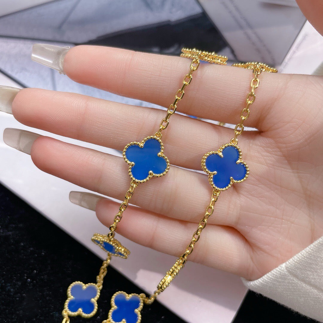 [ORA]CLOVER 10 MOTIFS BLUE AGATE NECKLACE