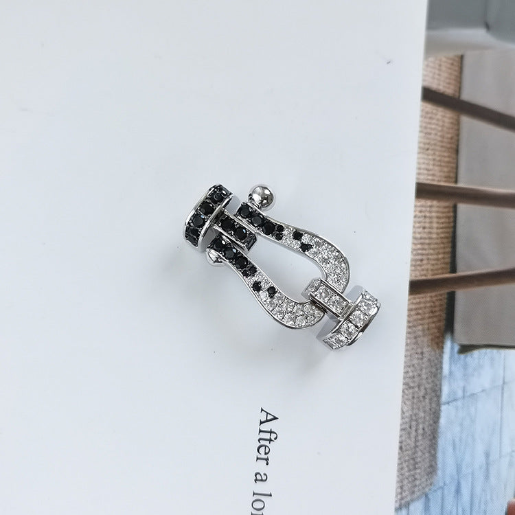 [ORA]FORCE LARGE HORSESHOE BLACK WHITE DIAMOND BRACELET SILVER