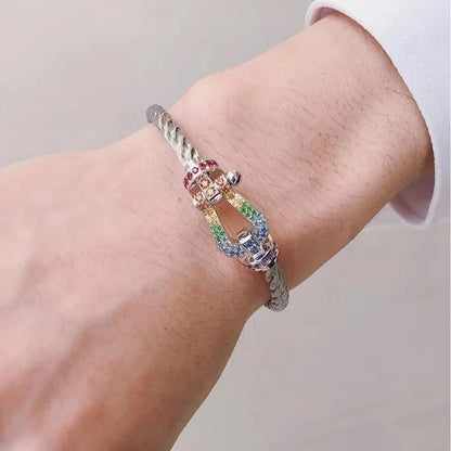 [ORA]FORC LARGE HORSESHOE  COLORED DIAMOND BRACELET SILVER