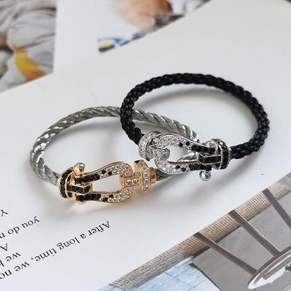 [ORA]FORCE LARGE HORSESHOE BLACK WHITE DIAMOND BRACELET ROSE GOLD