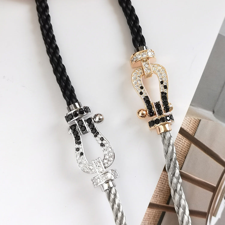 [ORA]FORCE LARGE HORSESHOE BLACK WHITE DIAMOND BRACELET ROSE GOLD