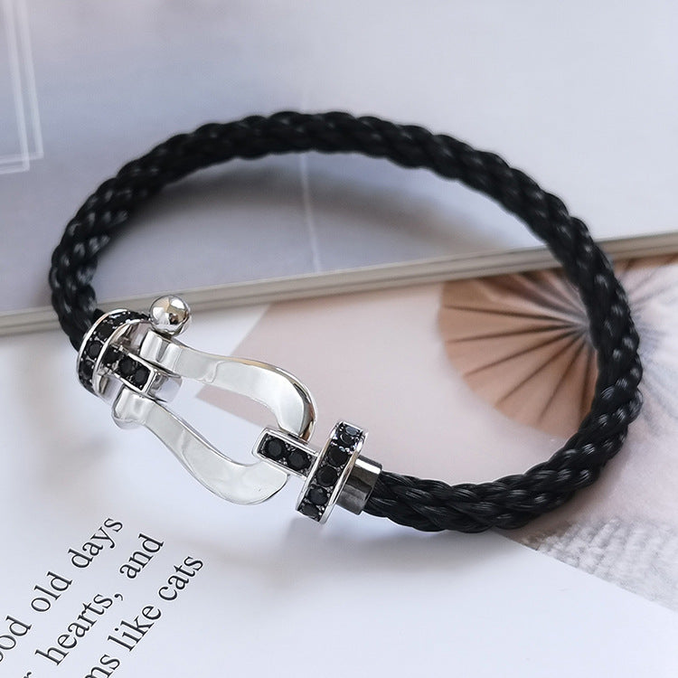[ORA]FORCE LARGE HORSESHOE BLACK DIAMOND BRACELET SILVER