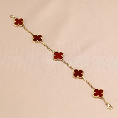 [ORA] CLOVER 5 MOTIF RED CORNELIAN BRACELET COLLECTION