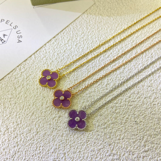 [ORA]CLOVER 15MM DIAMOND  PURPLE VIOLET NECKLACE