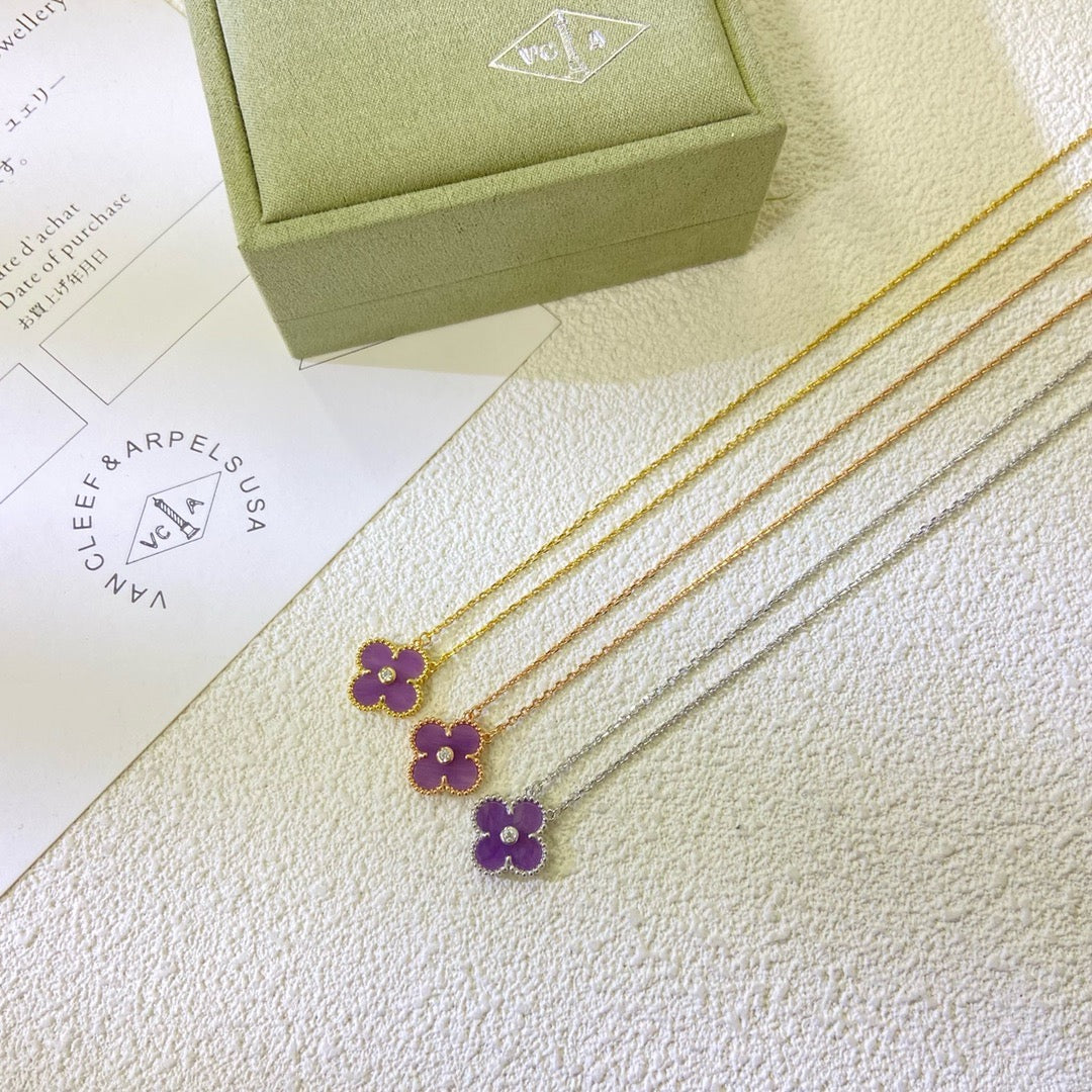 [ORA]CLOVER 15MM DIAMOND  PURPLE VIOLET NECKLACE