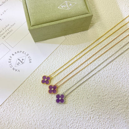 [ORA]CLOVER 15MM DIAMOND  PURPLE VIOLET NECKLACE